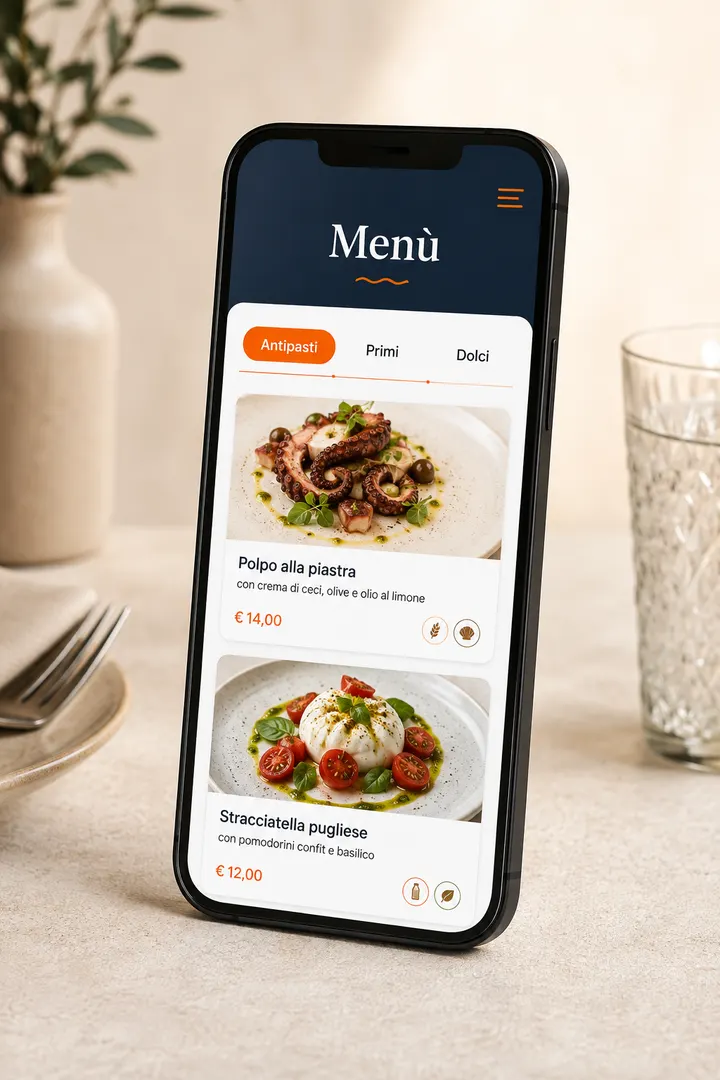 Menu digitale Tavolo360 visualizzato su smartphone
