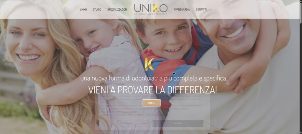 Schermata pubblica del sito Uniko La Nuova Odontoiatria